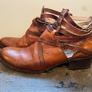 Freebird by Steven Cognac Distressed Leather Stair Booties 9